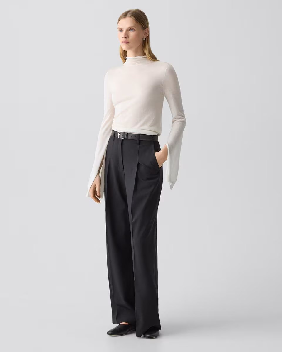 Slit Sleeve Turtleneck Sweater in Wool-Viscose