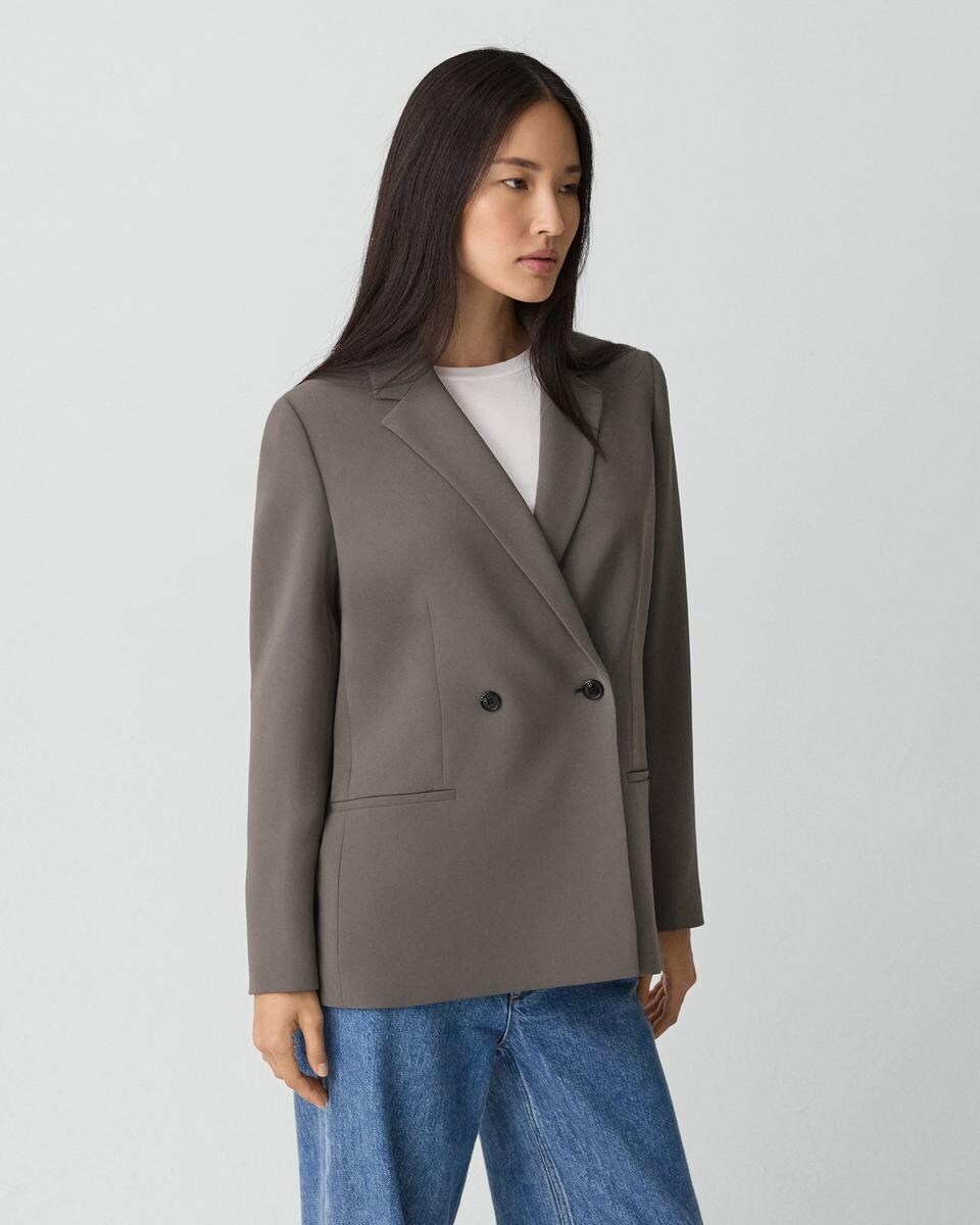Relaxed Double-Breasted Blazer in Admiral Crepe