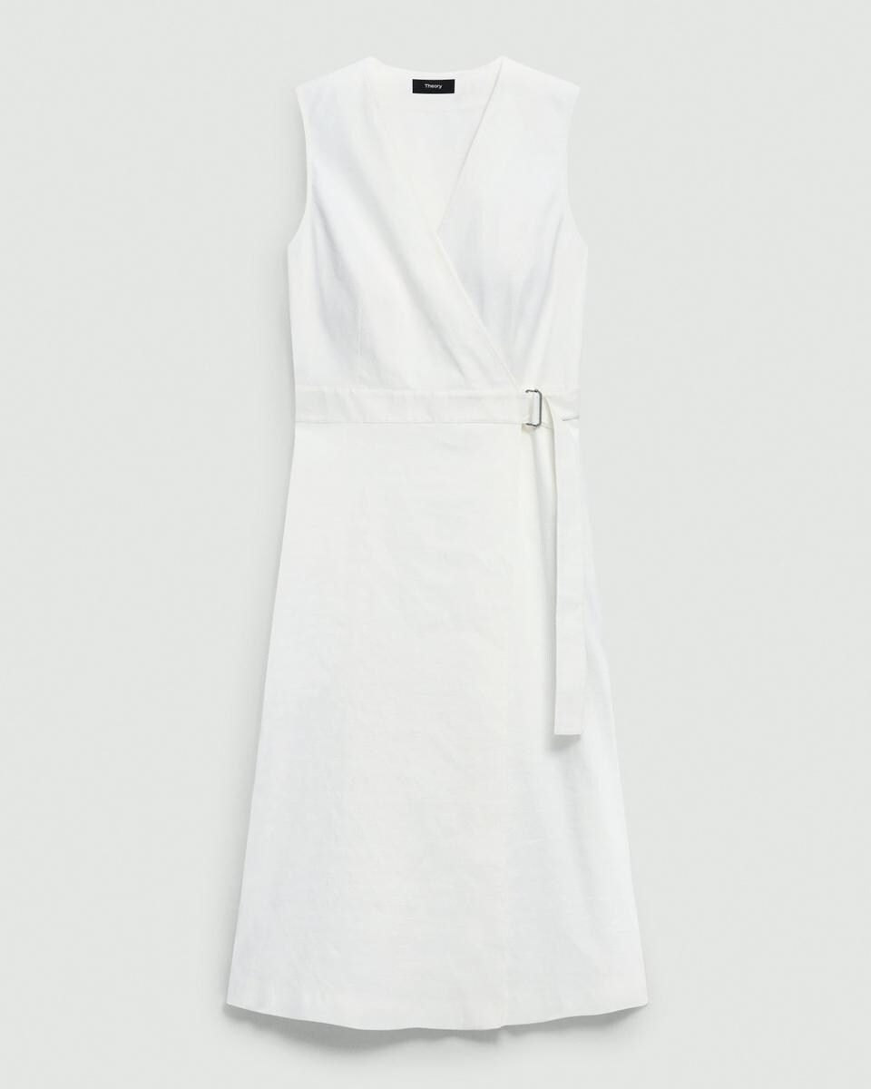 Sleeveless A-Line Wrap Dress in Good Linen