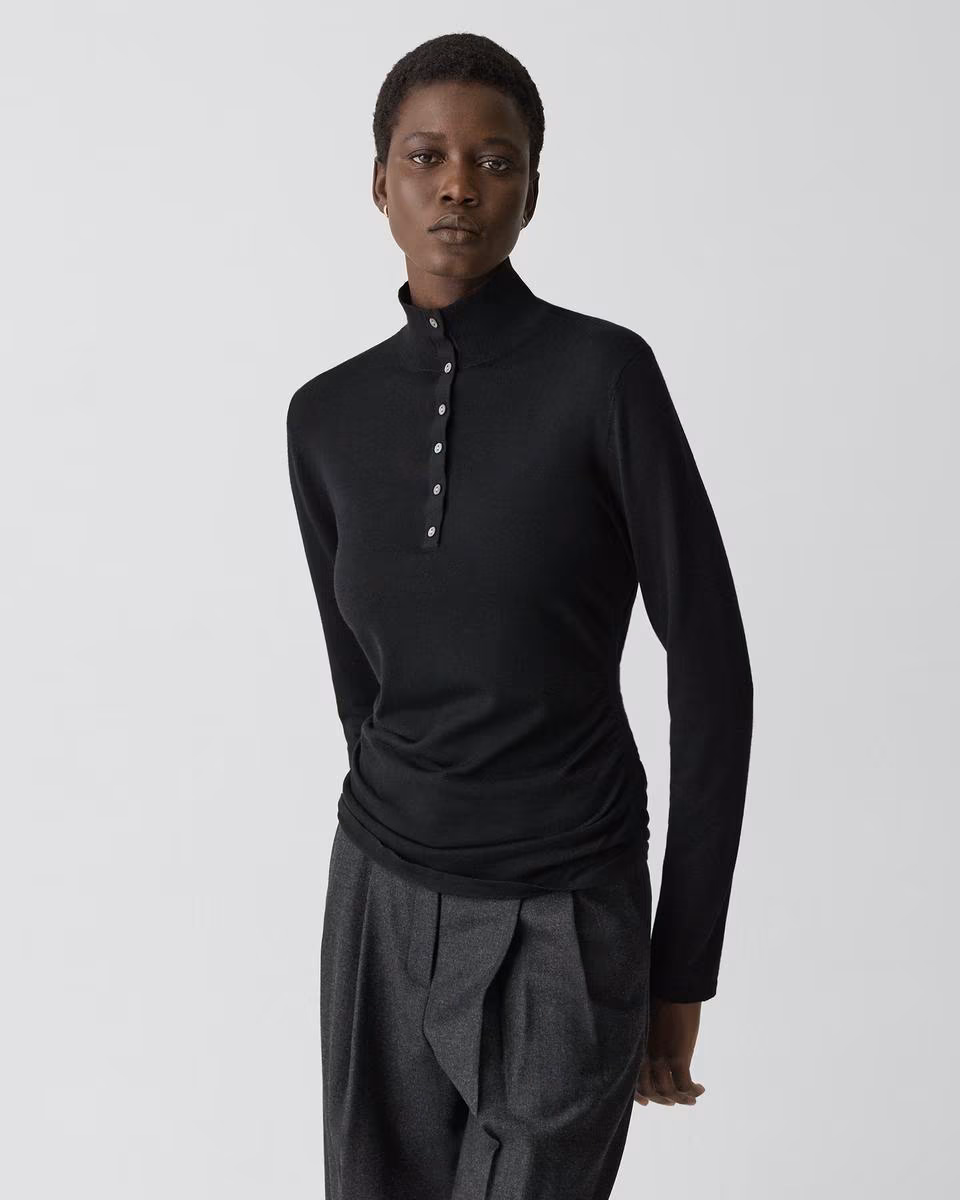 Shirred Henley Sweater in Regal Wool