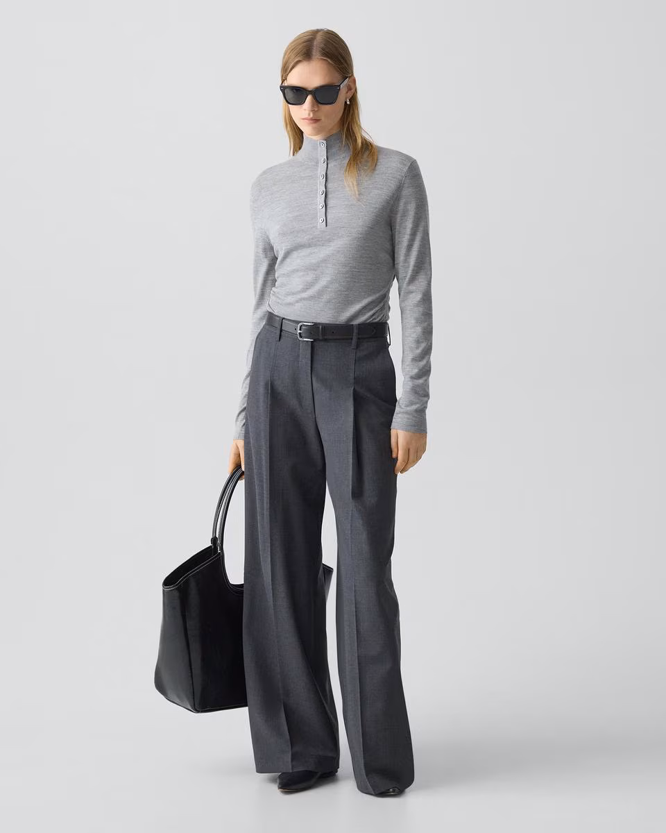 Shirred Henley Sweater in Regal Wool