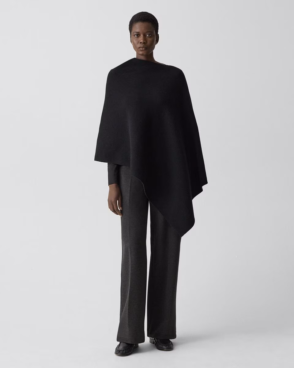 Reversible Draped Poncho in Felted Wool-Cashmere