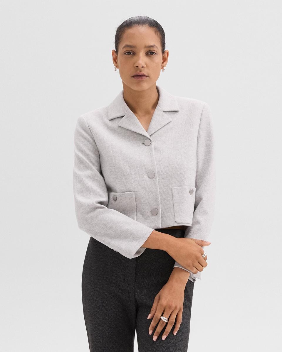 Boxy Patch Pocket Blazer in Herringbone Knit