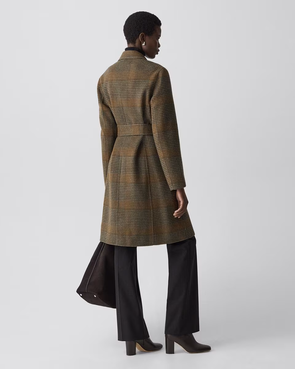 Belted Coat in Plaid Wool-Cashmere