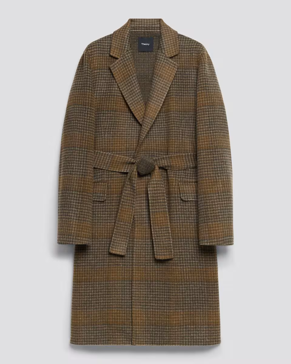 Belted Coat in Plaid Wool-Cashmere
