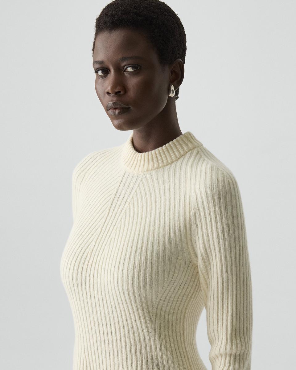 Ribbed Sweater Dress in Felted Wool-Cashmere