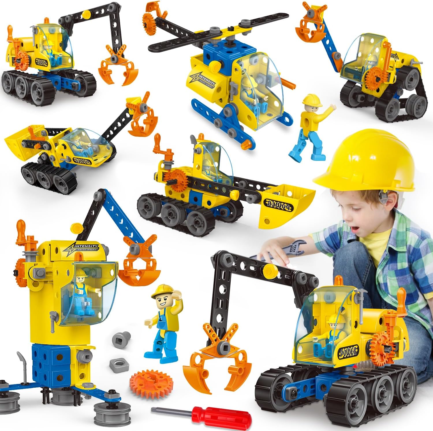 192 PCS STEM Building Toys for 5 6 7 8 9 + Year Old Boy Girl Gift Stem Project Activities Kit for Kids 5-7 6-8 Educational Autism Robotic Toy Learning Game Excavator Engineering Construction Set