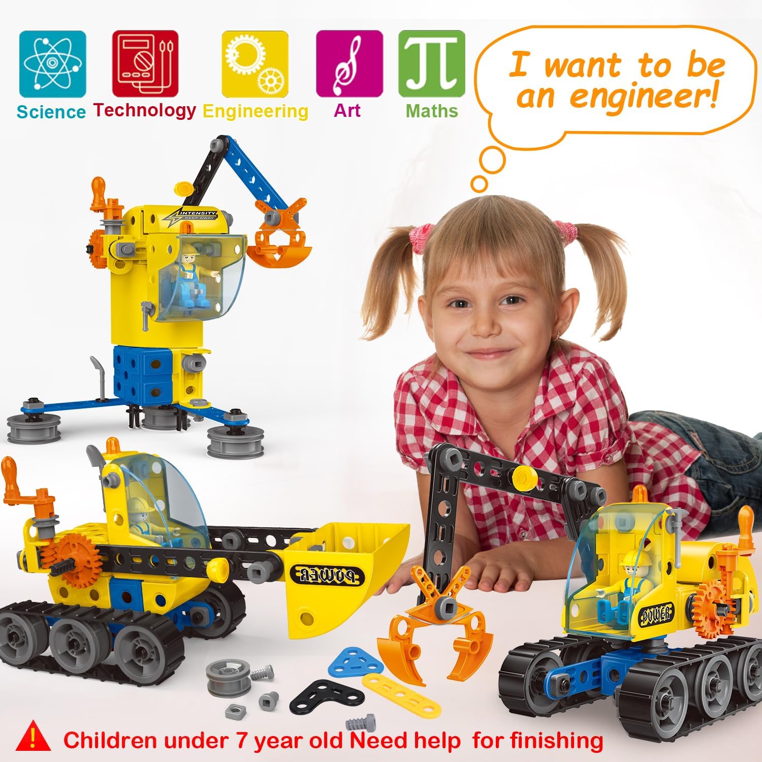 192 PCS STEM Building Toys for 5 6 7 8 9 + Year Old Boy Girl Gift Stem Project Activities Kit for Kids 5-7 6-8 Educational Autism Robotic Toy Learning Game Excavator Engineering Construction Set