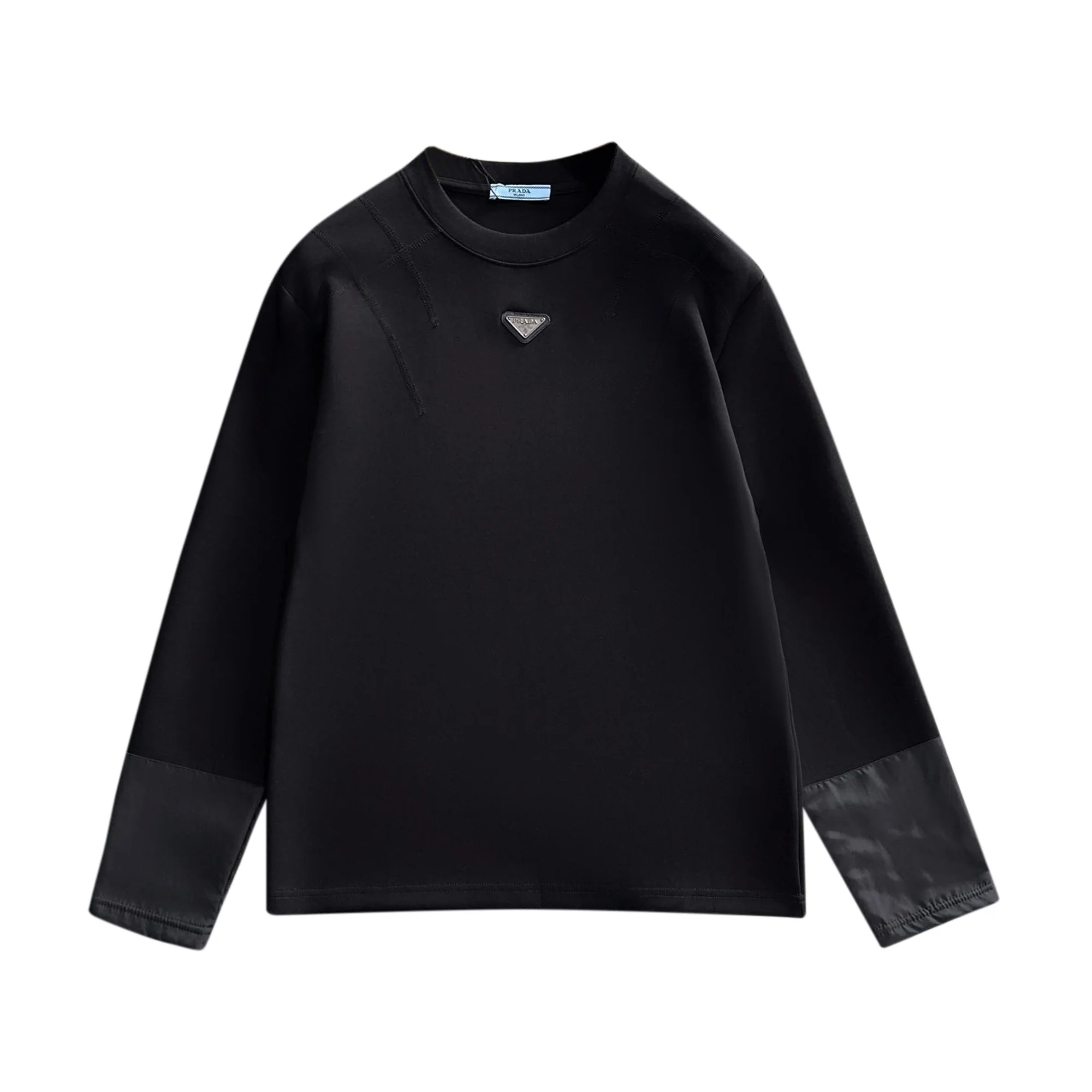 Woven Splicing Long Sleeve T-Shirt