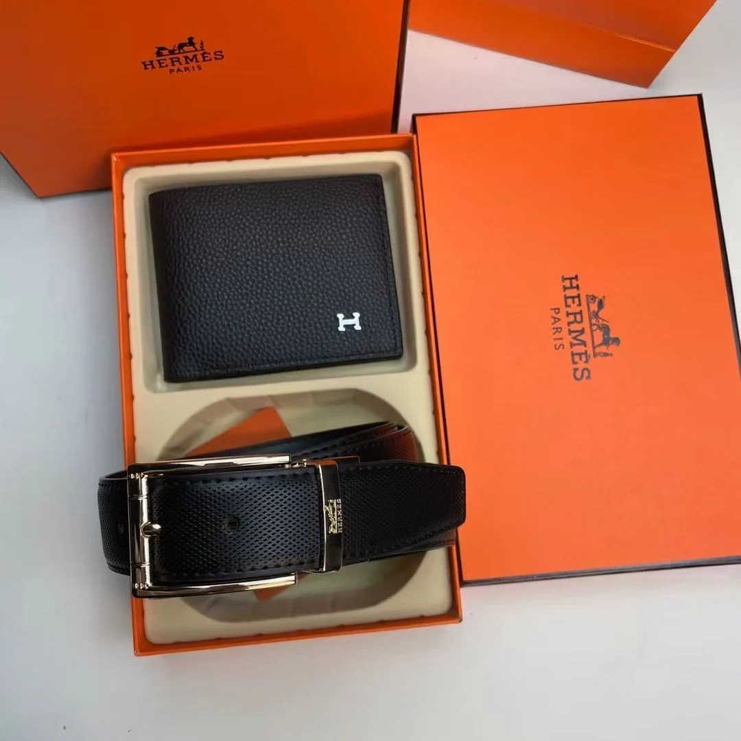 Elegant leather wallet + belt gift box