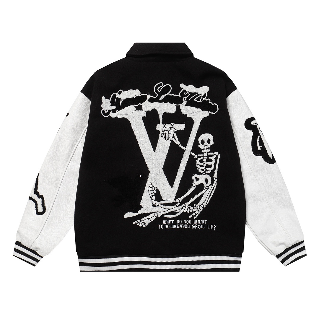 Lychee-textured cowhide baseball jacket
