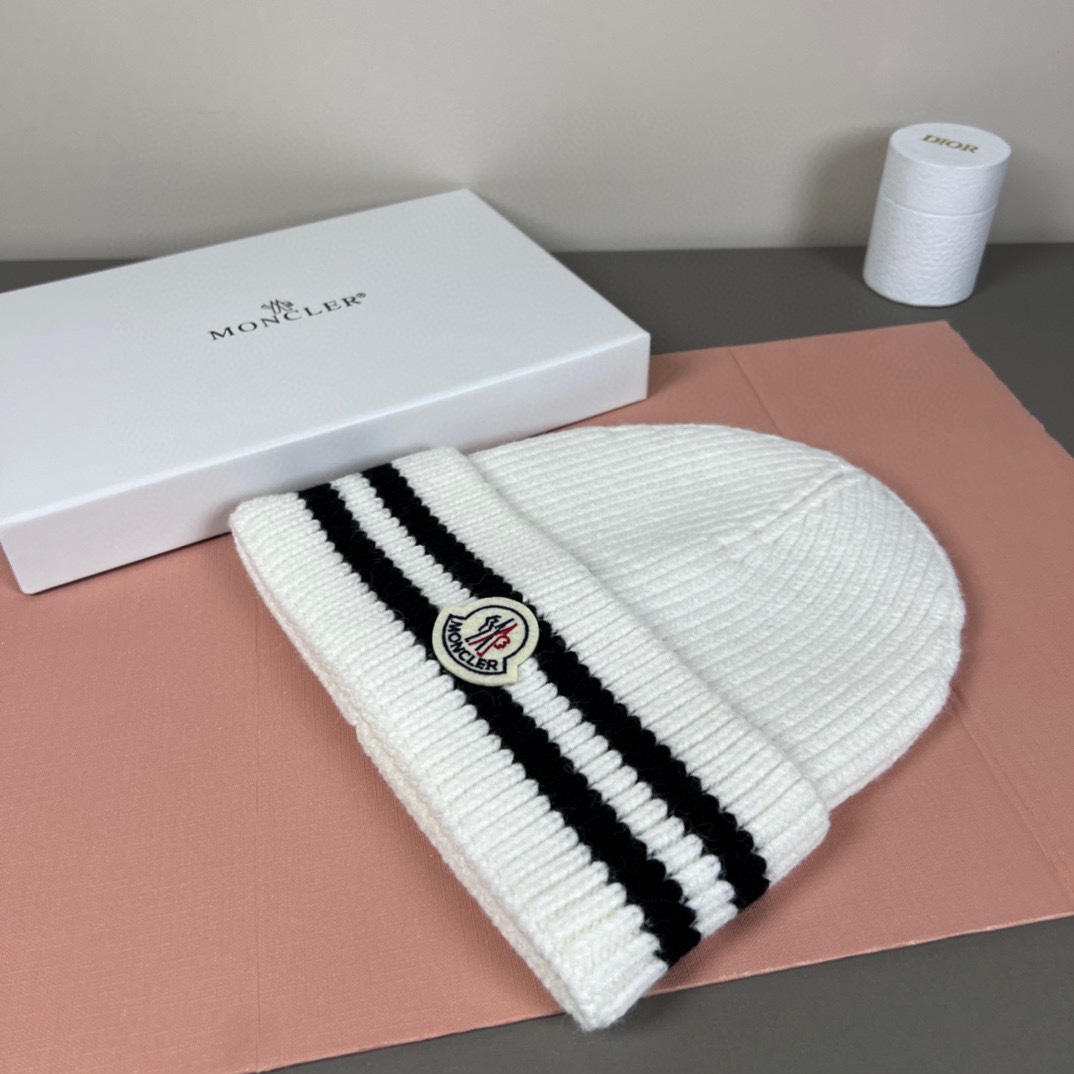 Striped embroidered cashmere beanie