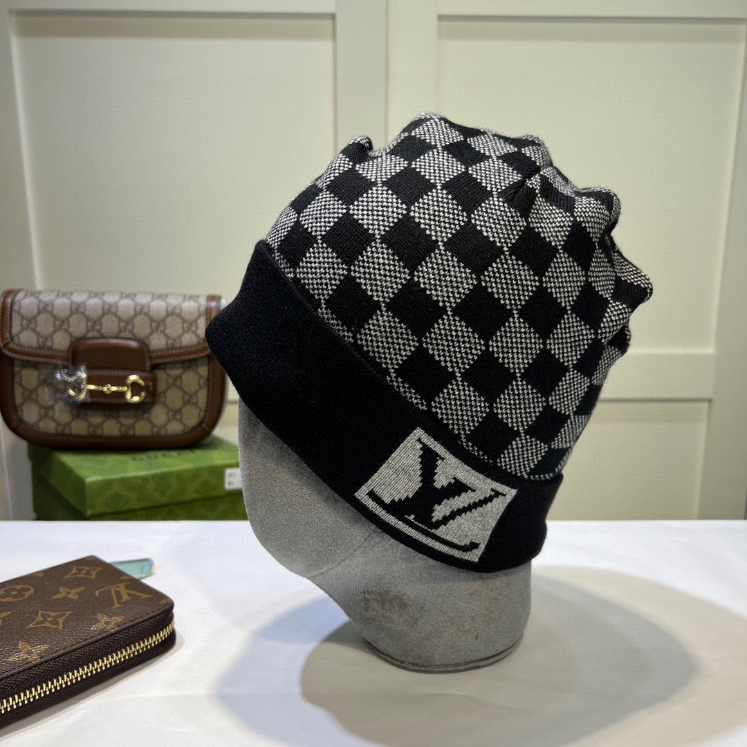 Jacquard plaid cashmere beanie