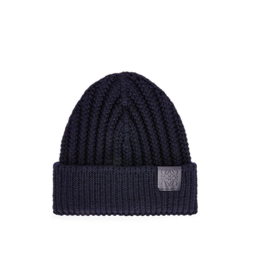 Leather print knitted beanie