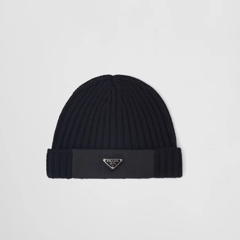 Nylon-paneled wool knit hat