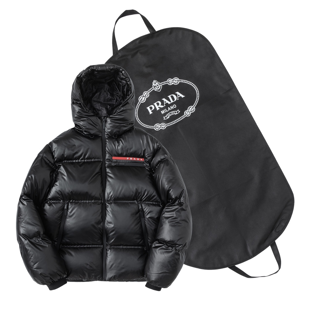 Silicone monogram hooded down jacket