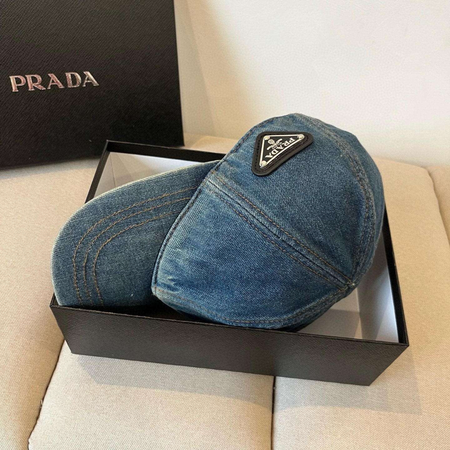 Distressed denim baseball cap