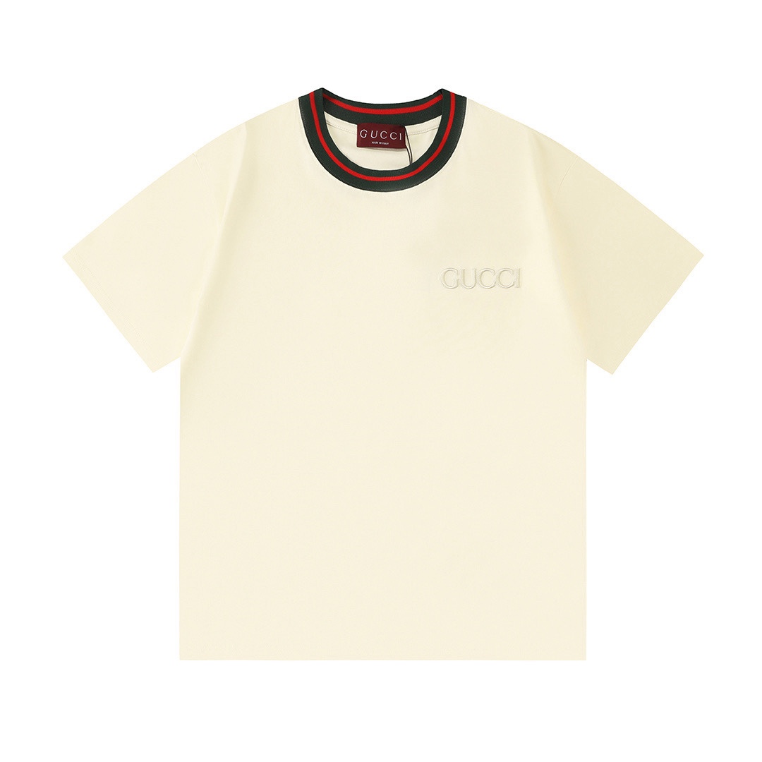 Red green ribbon embroidered T-shirt