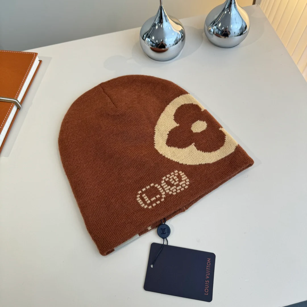 Reversible jacquard floral knit hat