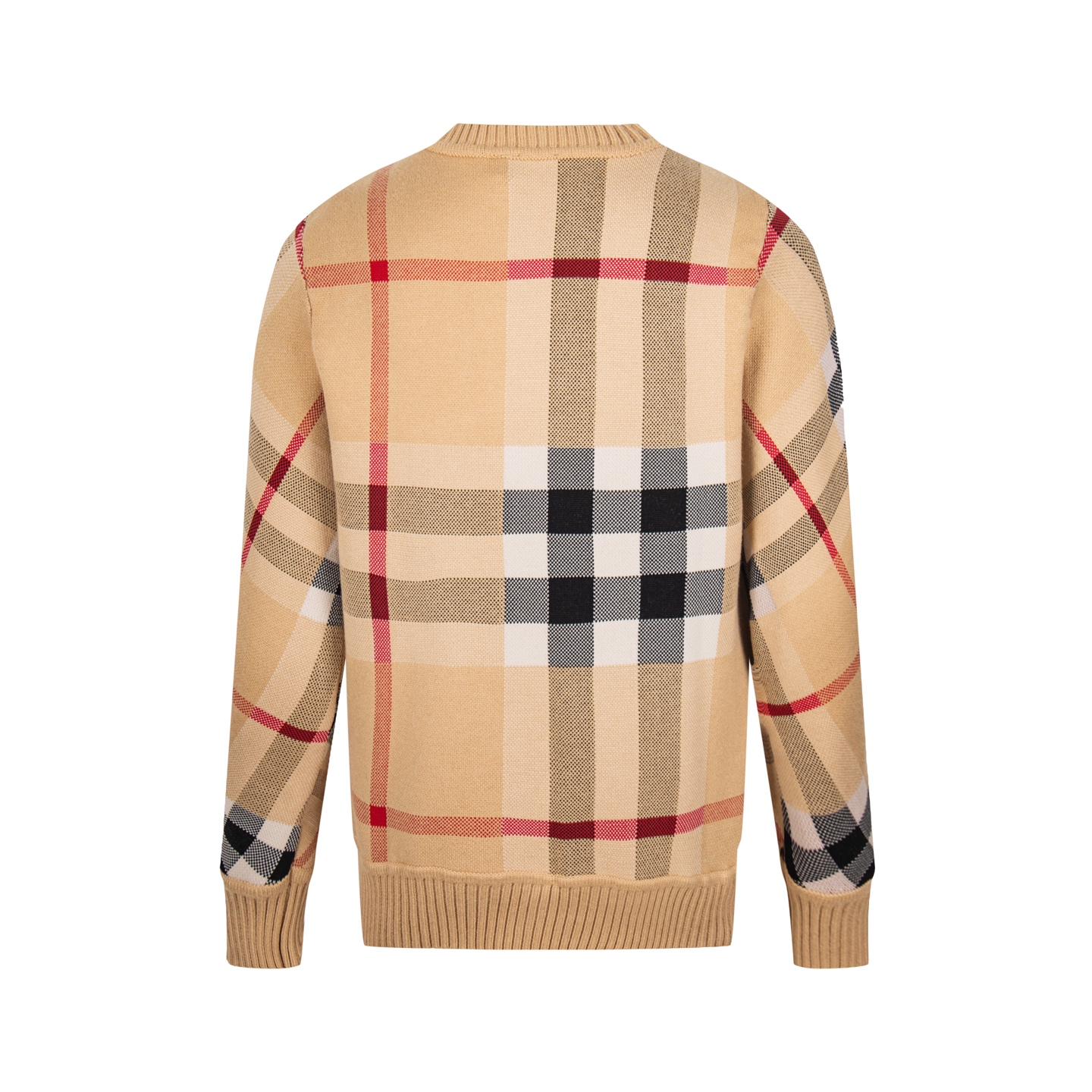 Classic plaid crew neck cashmere sweater