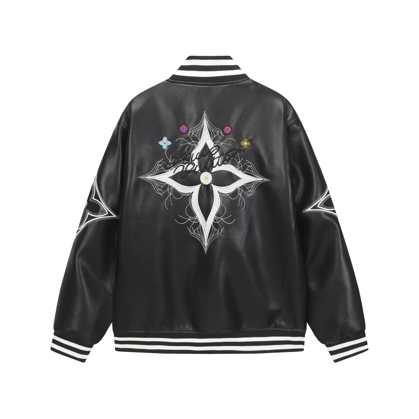 Stylish embroidered floral leather jacket