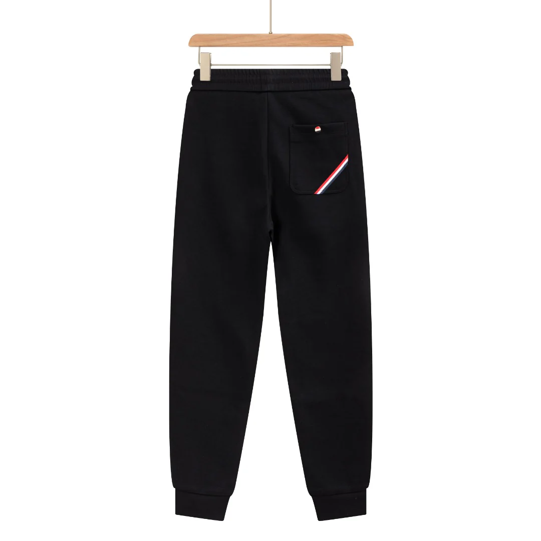 Leather label cotton drawstring trousers