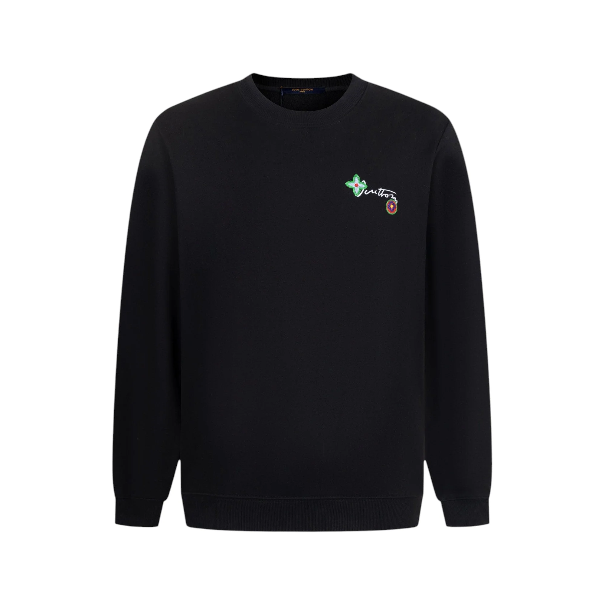 Double-sided embroidered round neck cotton sweatshirt