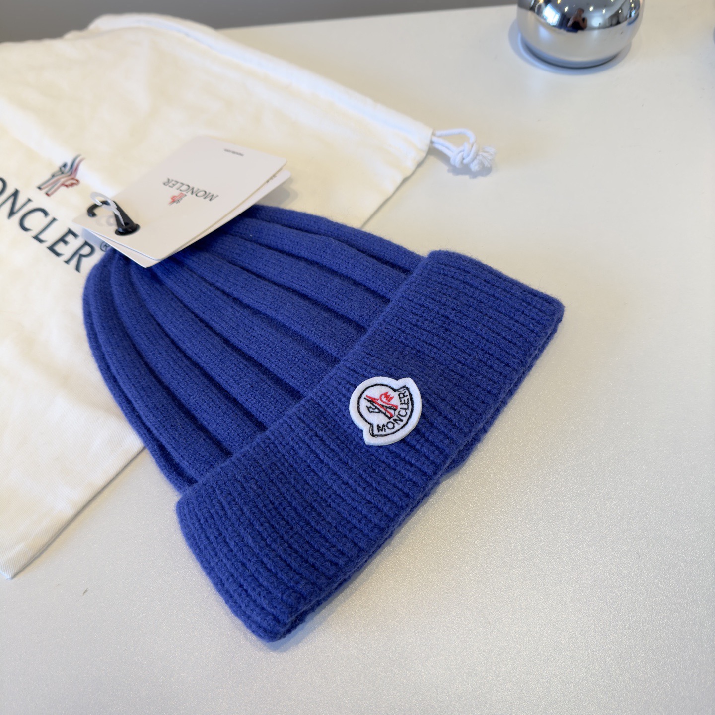 Embroidered cashmere knit beanie