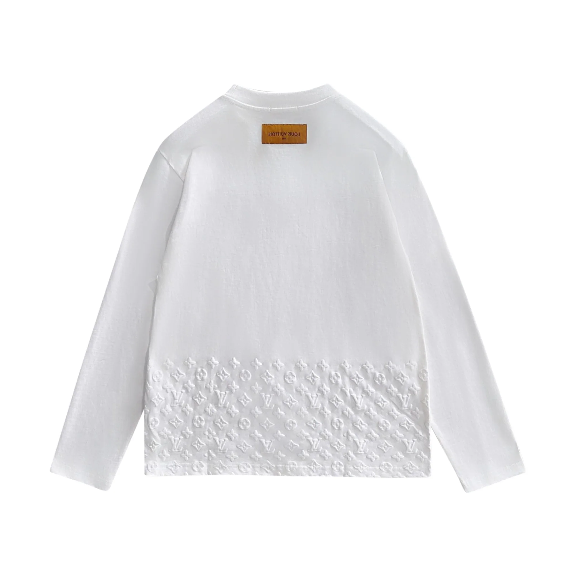 Embossed cotton long-sleeved T-shirt