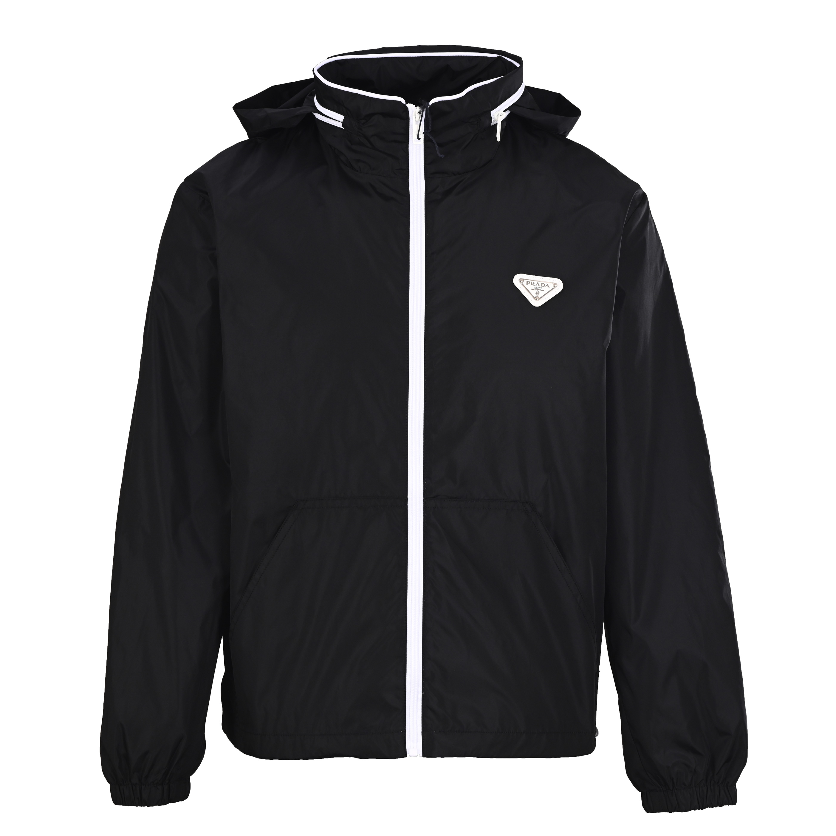 Recycled nylon white zippered hooded jacket