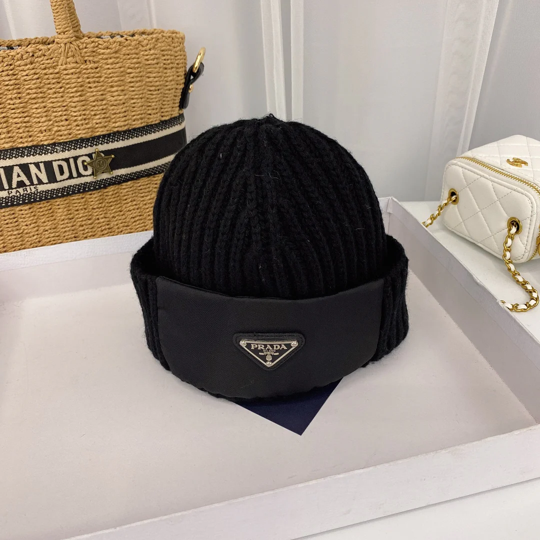 Nylon-paneled wool knit hat