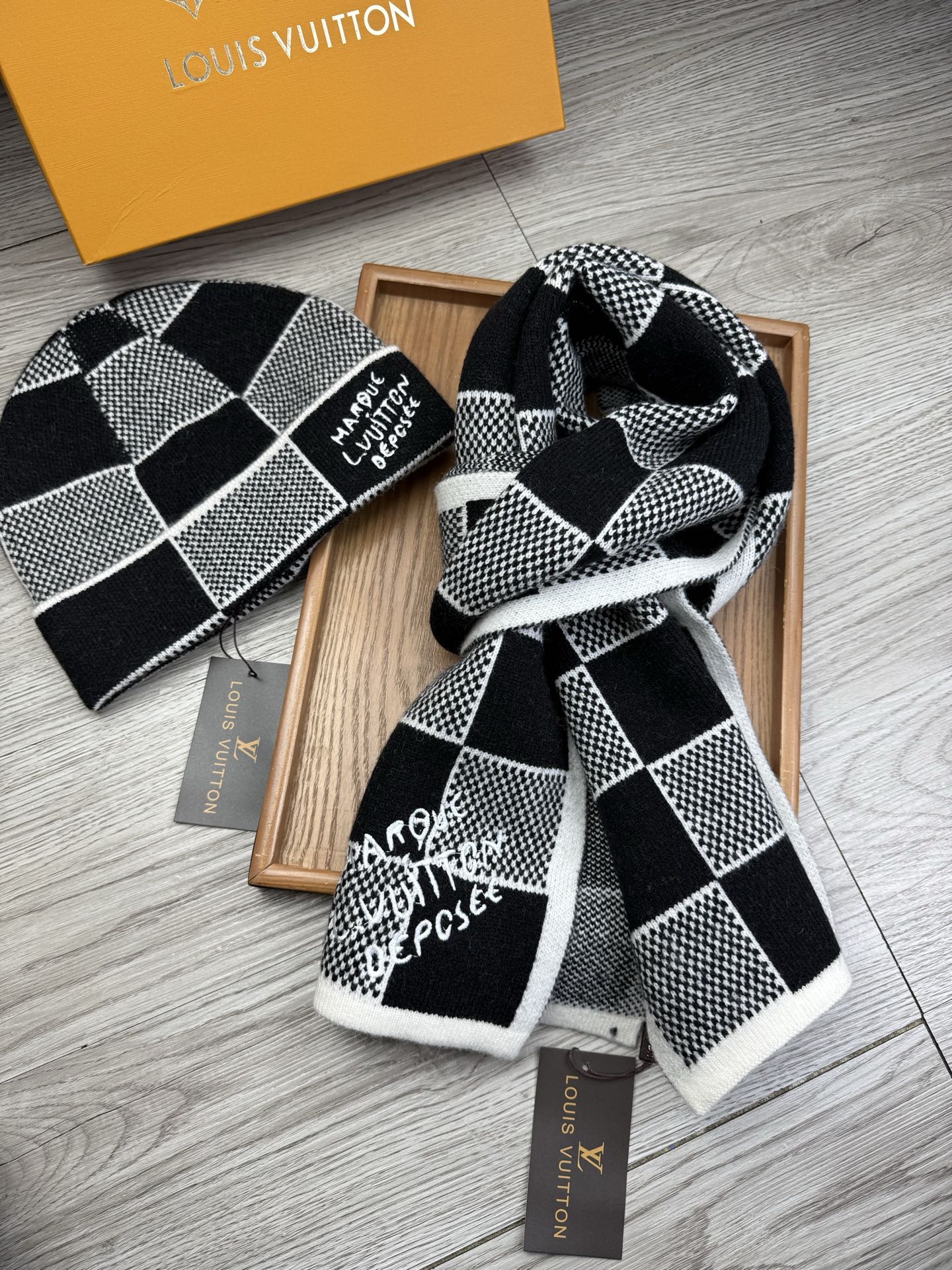 Checkerboard scarf and hat set