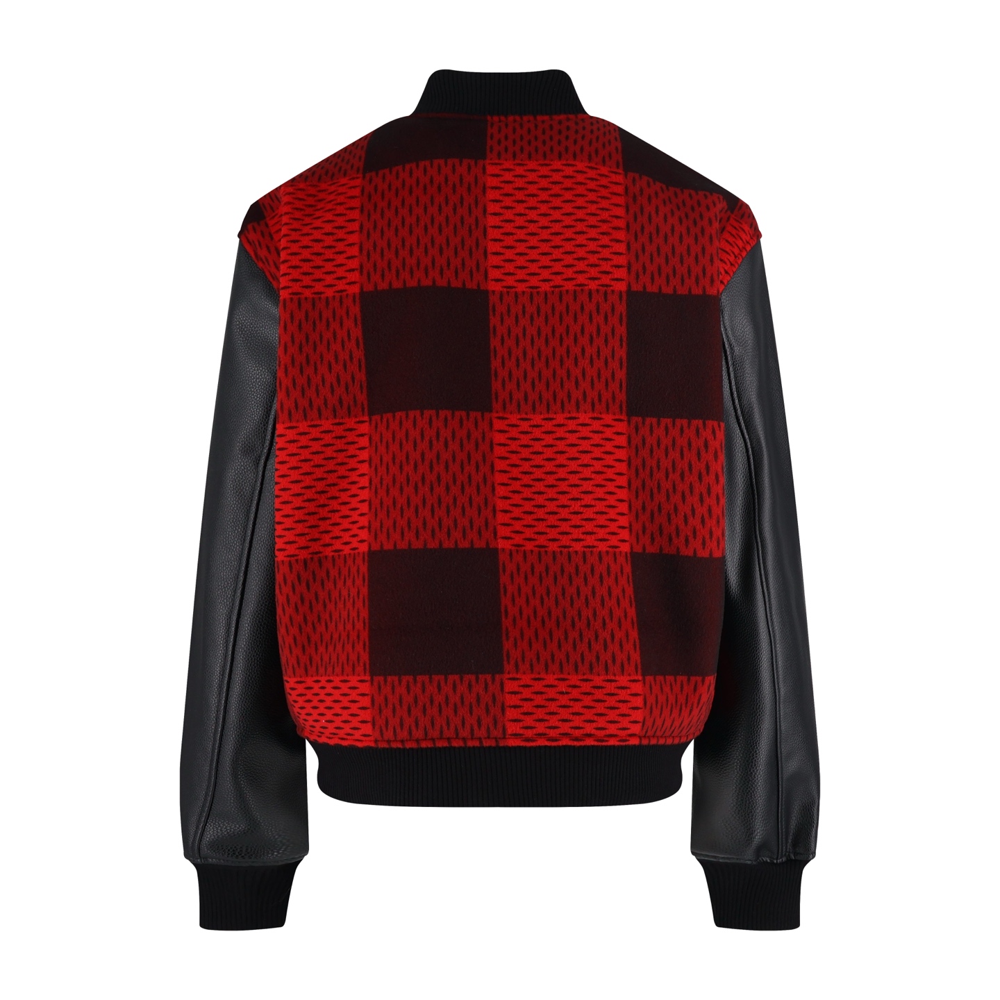 Red checkered leather baseball jacket