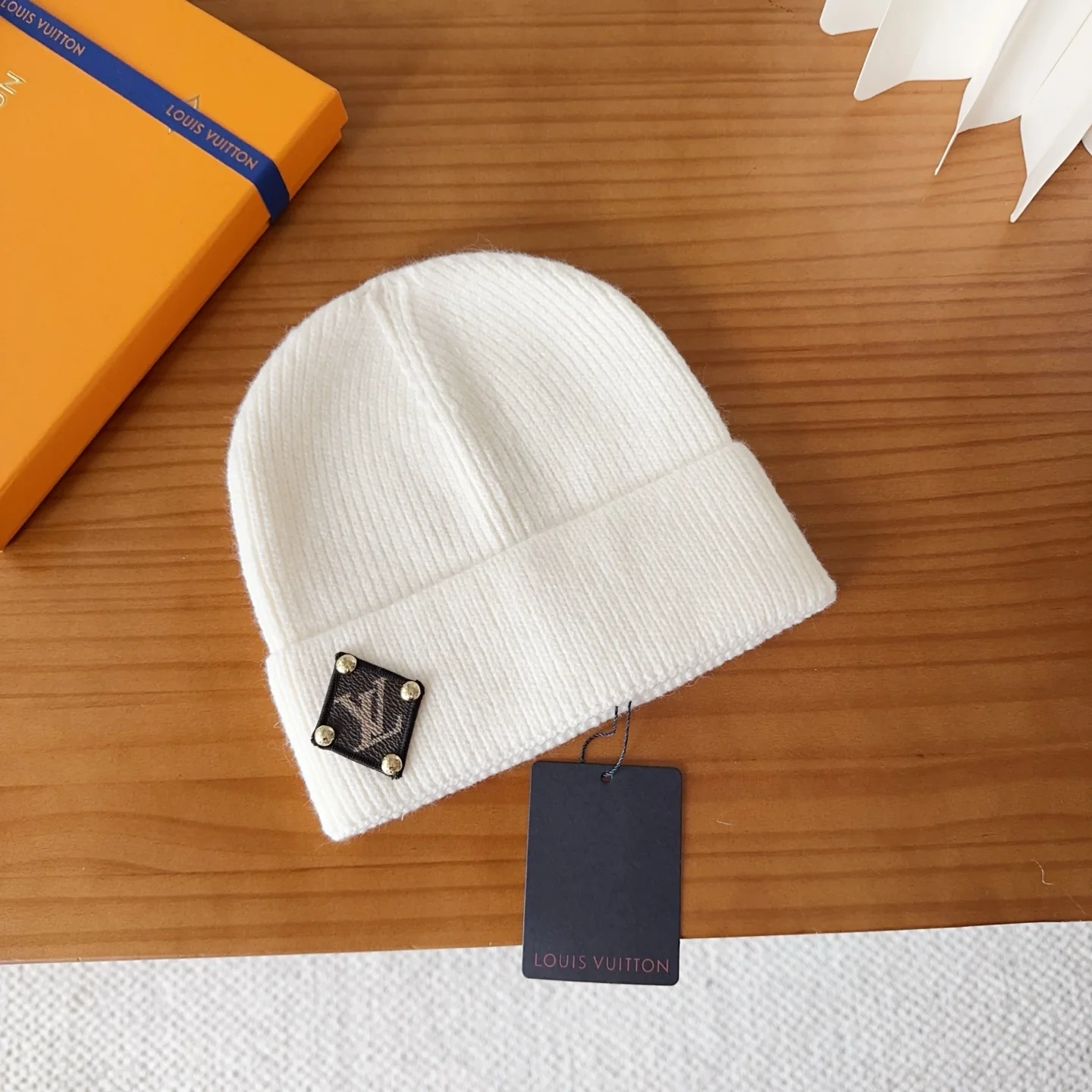 Leather Printed Cashmere Knitted Beanie