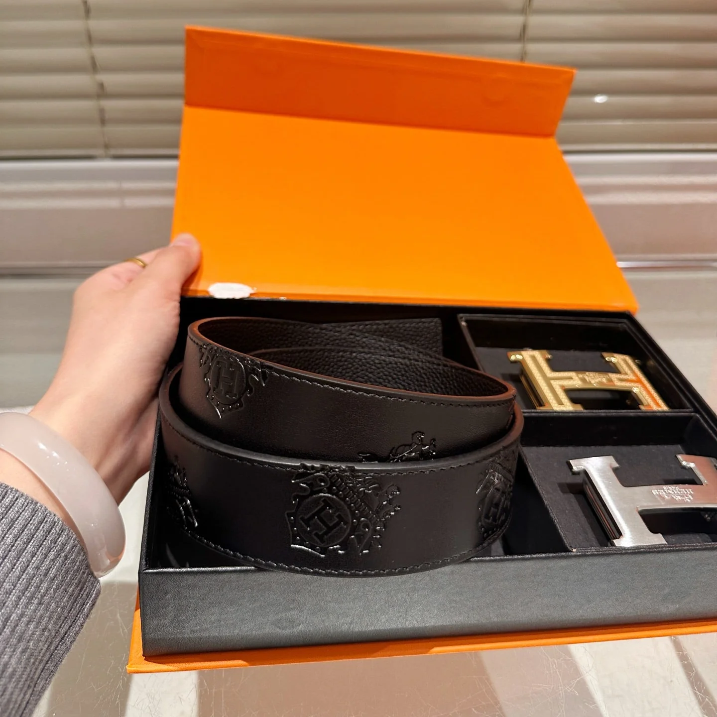 Men's Gold & Silver Two-Buckle Belt Gift Box