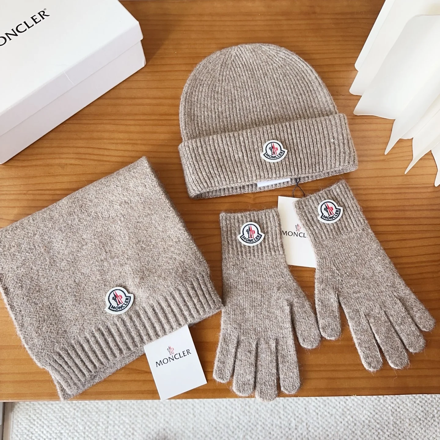 Embroidery knitted scarf hat gloves set