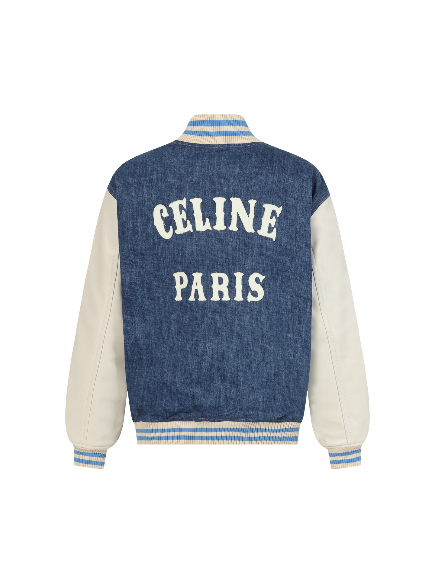 Washed denim patchwork baseball jacket