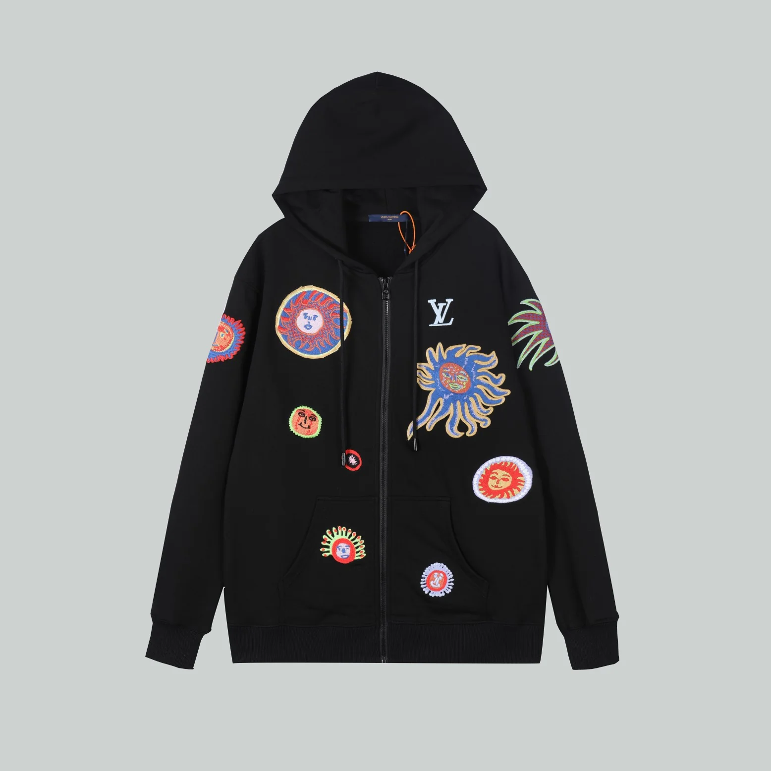 Embroidered cotton hooded sweatshirt