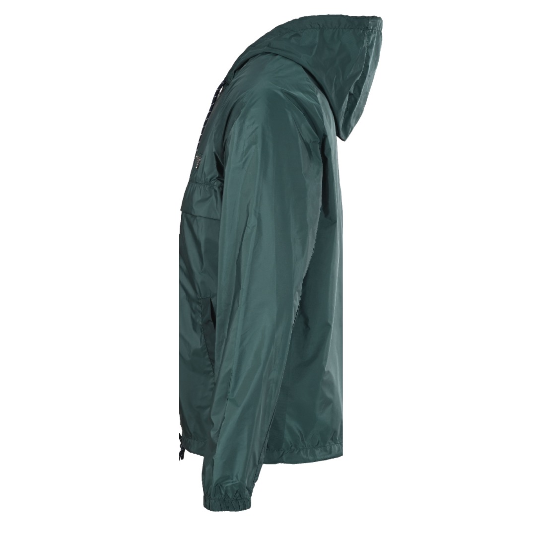 Color-blocked zippered nylon hooded jacket