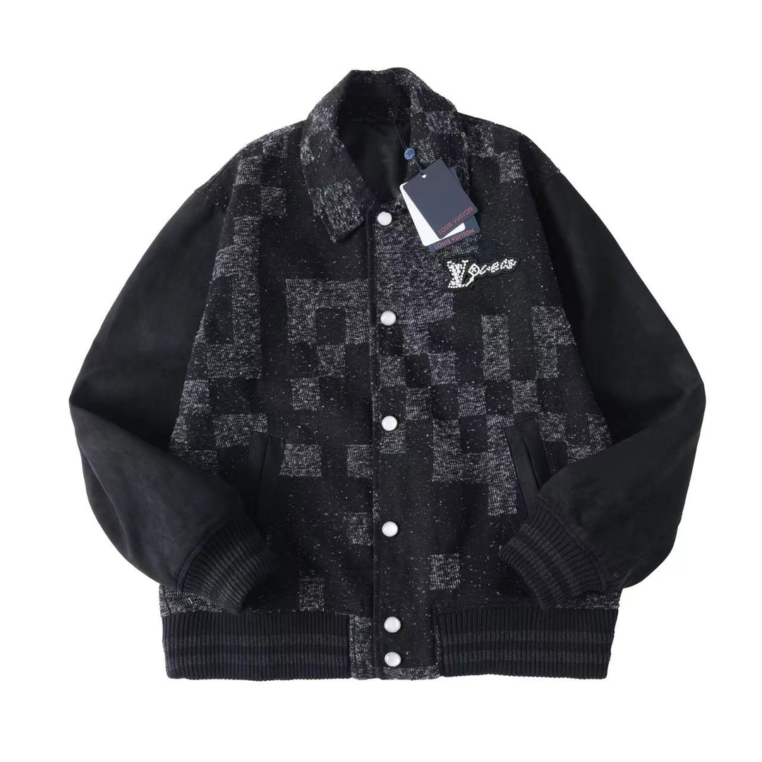 Beaded checkered baseball jacket