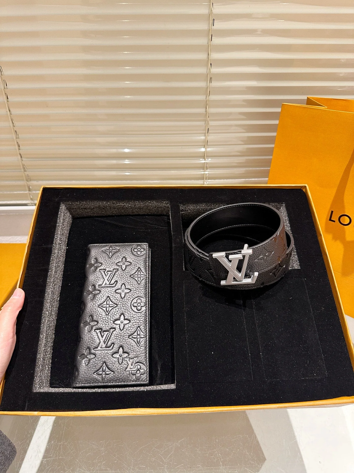 Men's Black Printed Wallet + Belt Gift Box