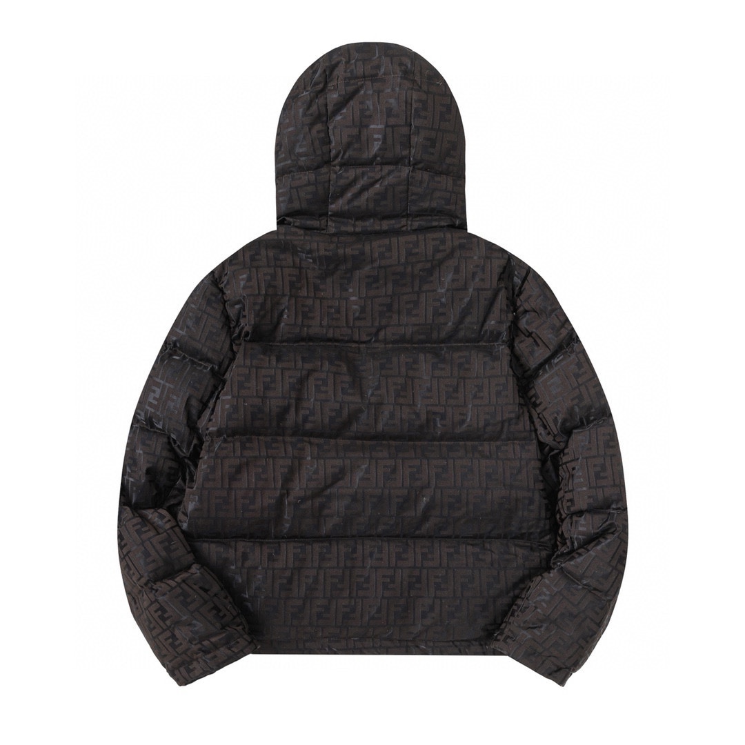 Monogram pattern hooded down jacket