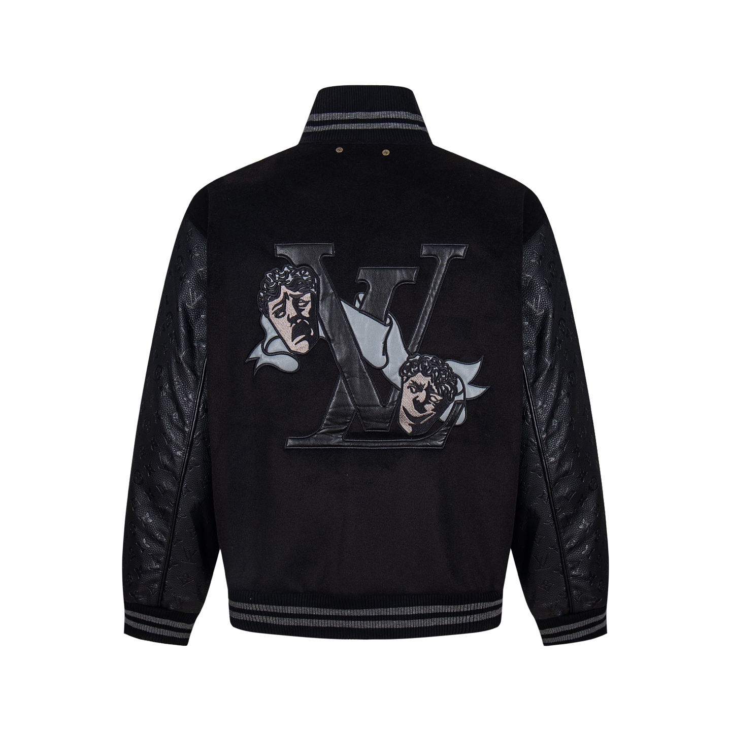 leather-paneled baseball jacket