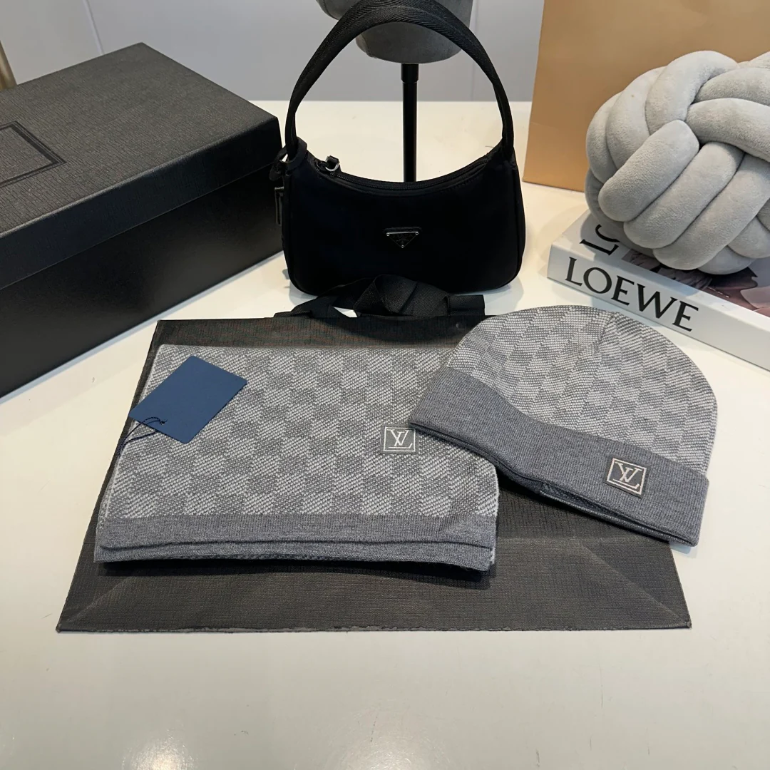 Plaid jacquard scarf and hat set