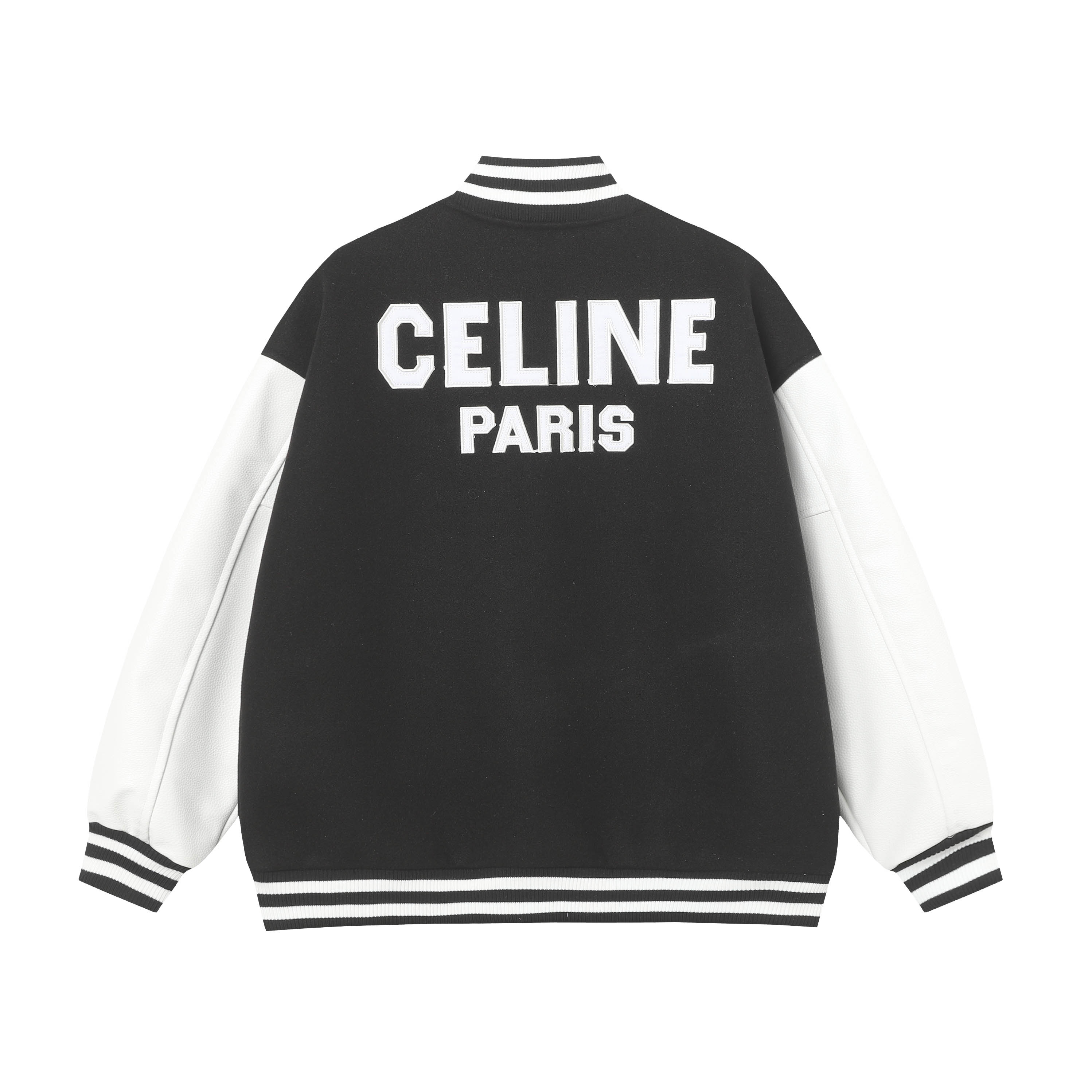 Leather patch baseball jacket