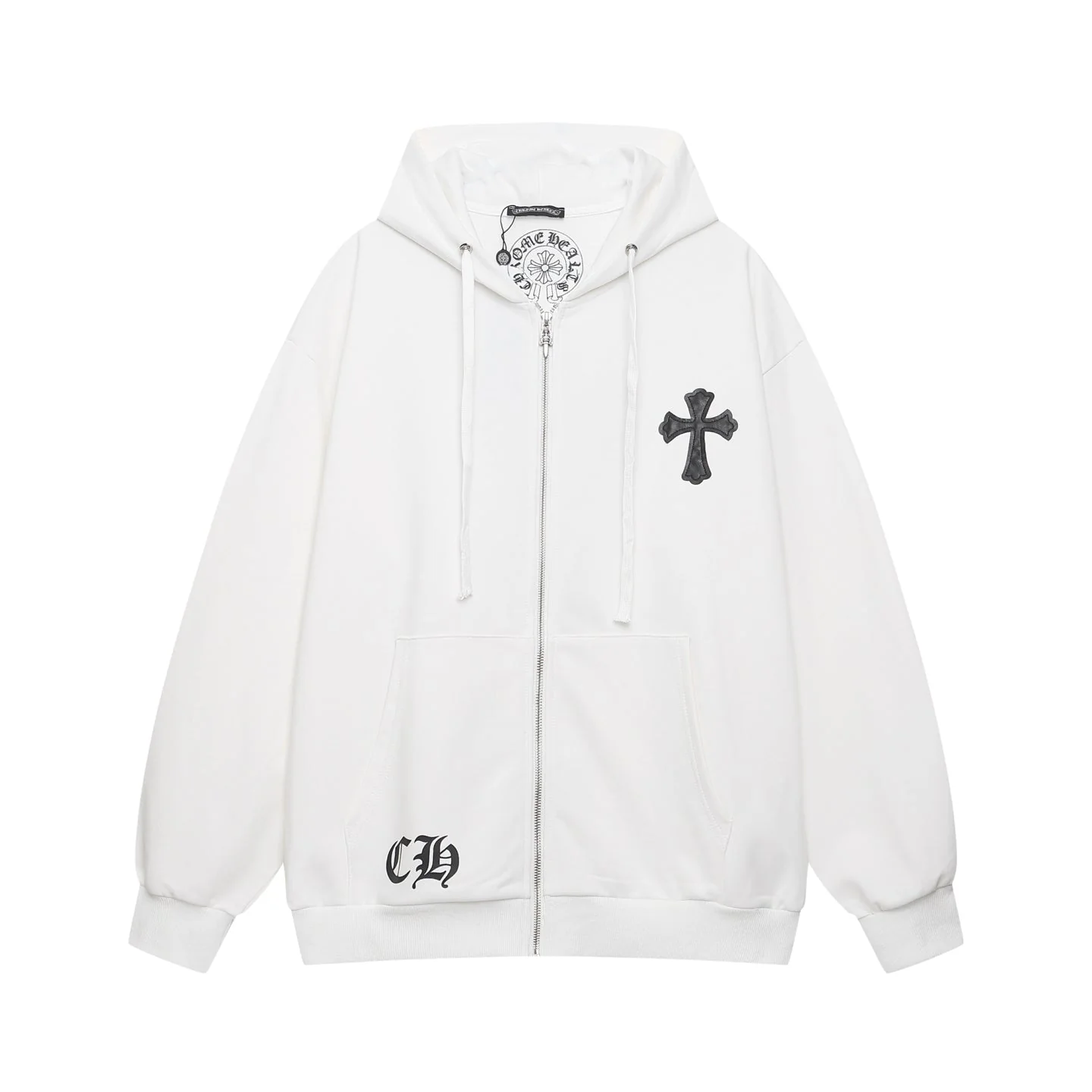 Embroidered cross hooded sweater