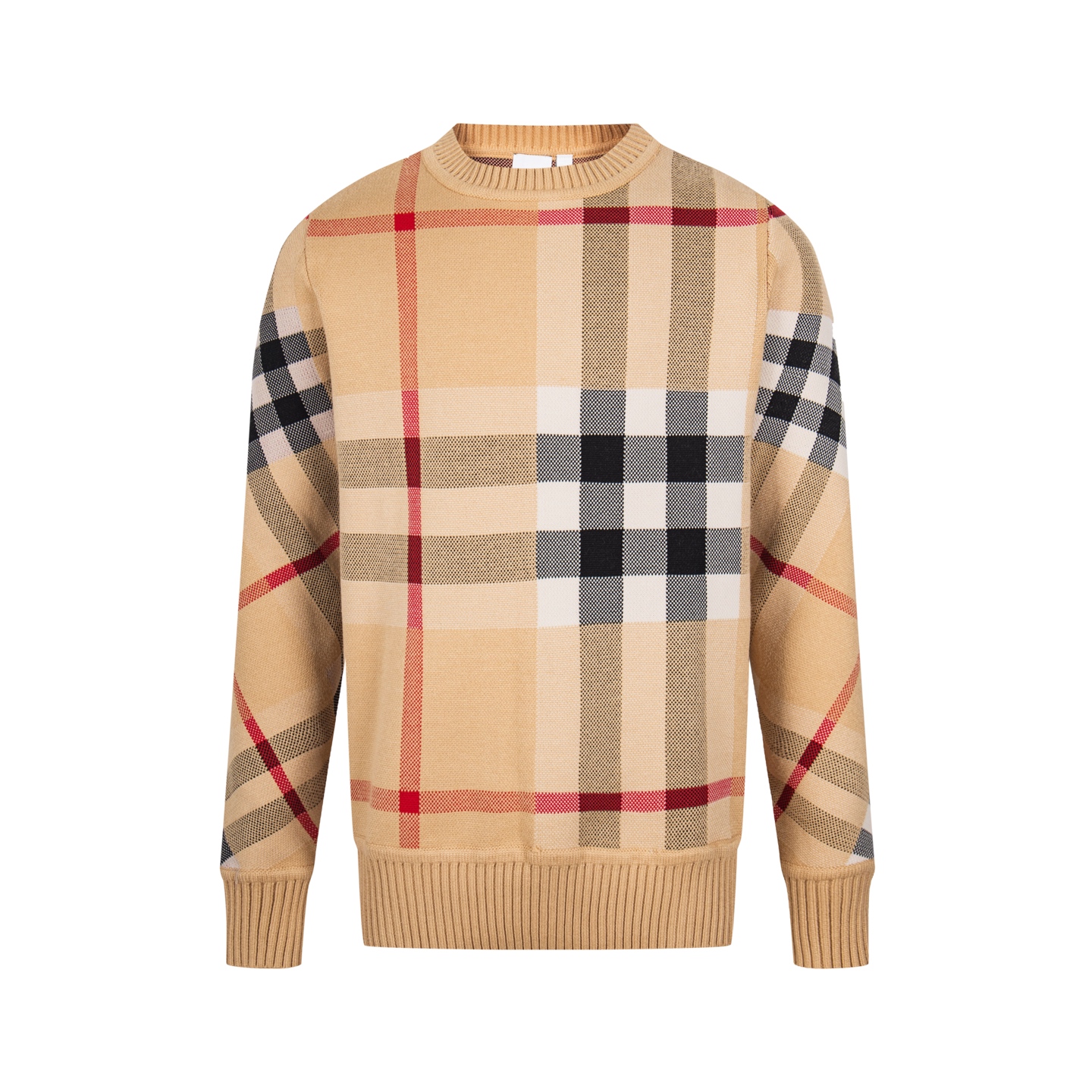 Classic plaid crew neck cashmere sweater