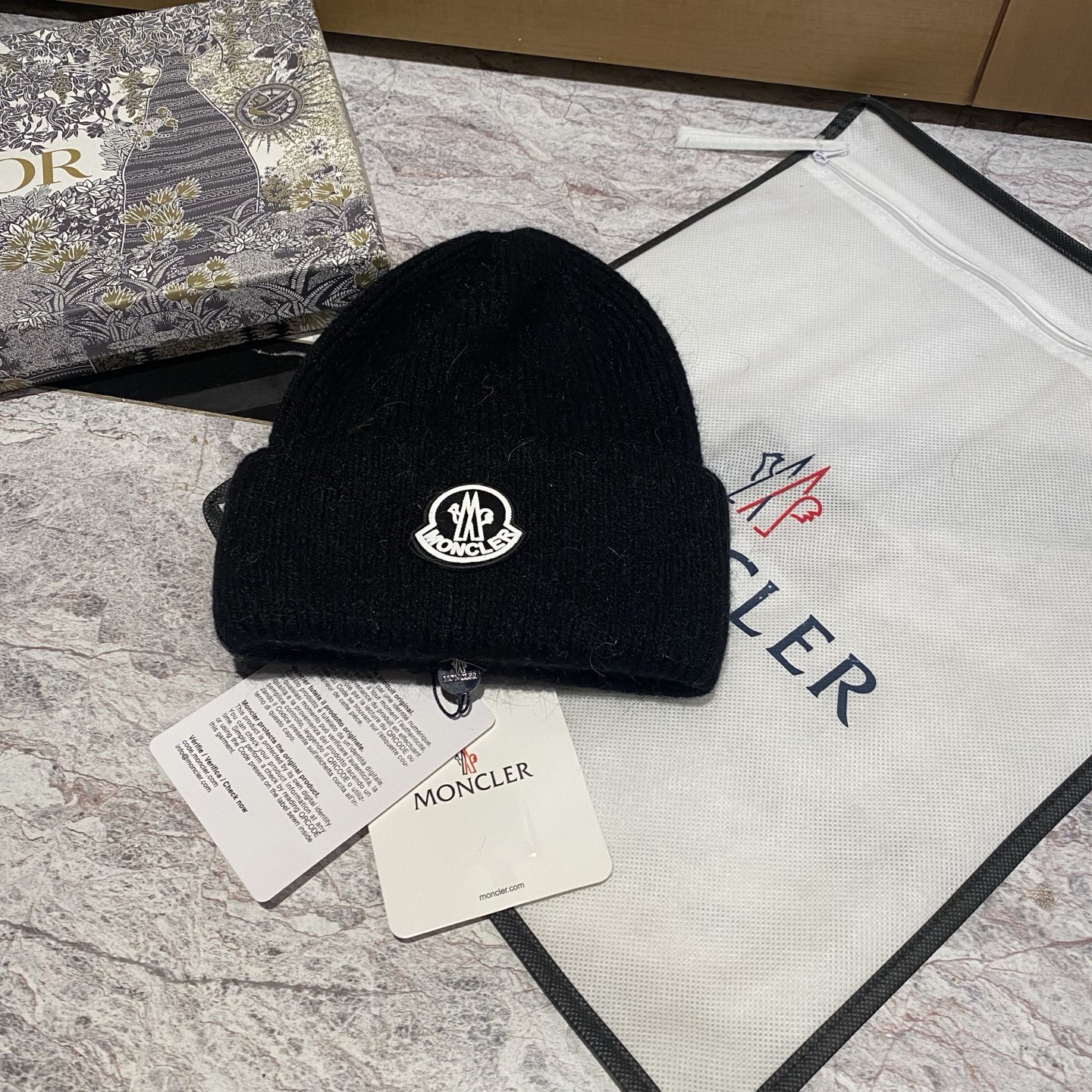 Embroidered cashmere knit beanie