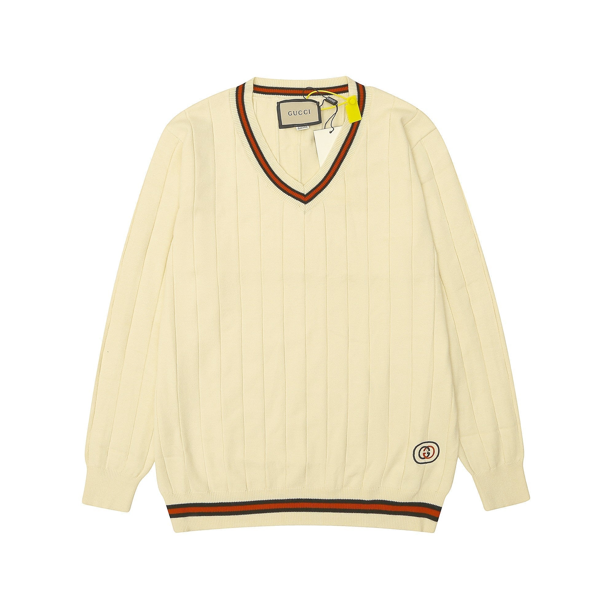 V-neck knitted jacquard sweatshirt