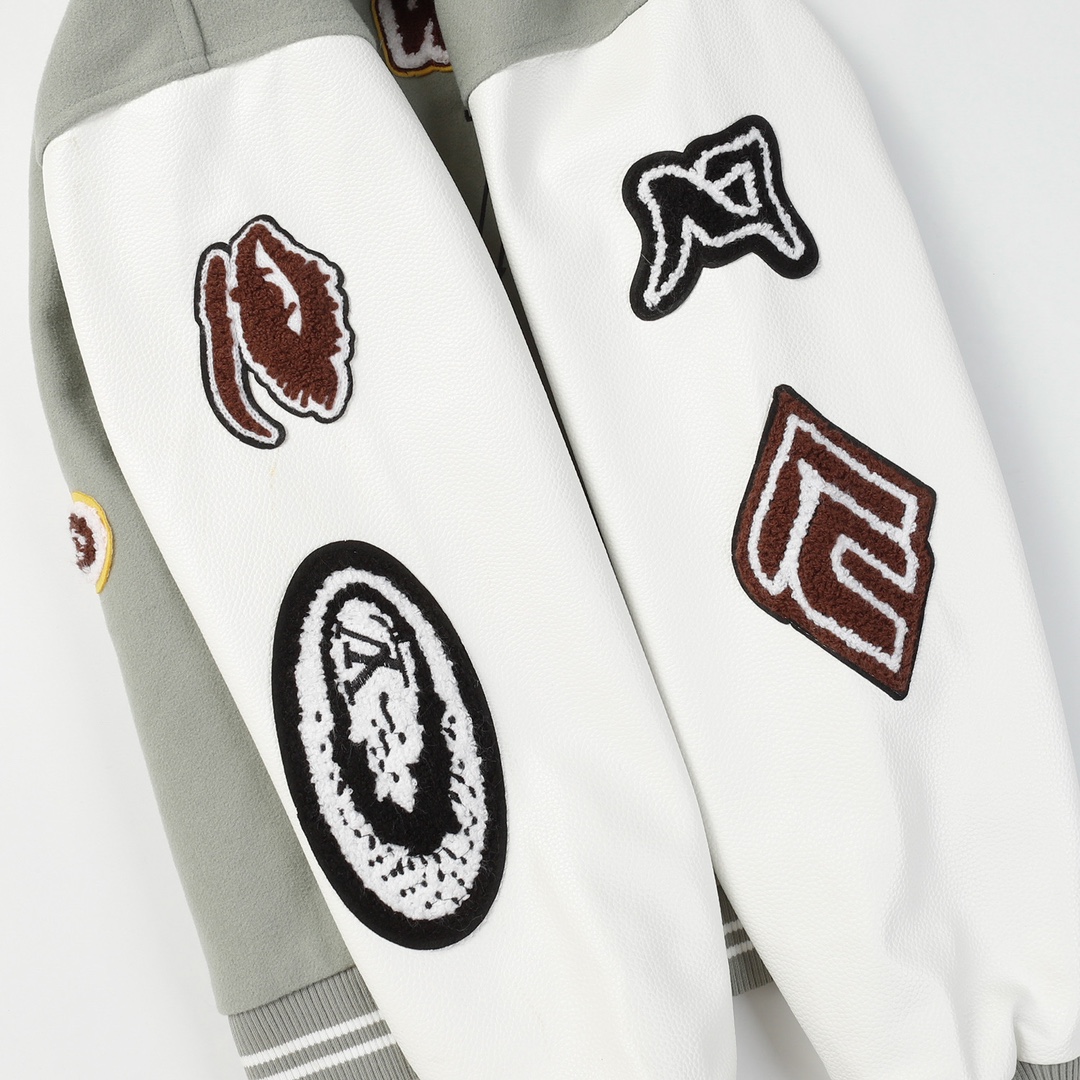 Lychee-textured cowhide baseball jacket